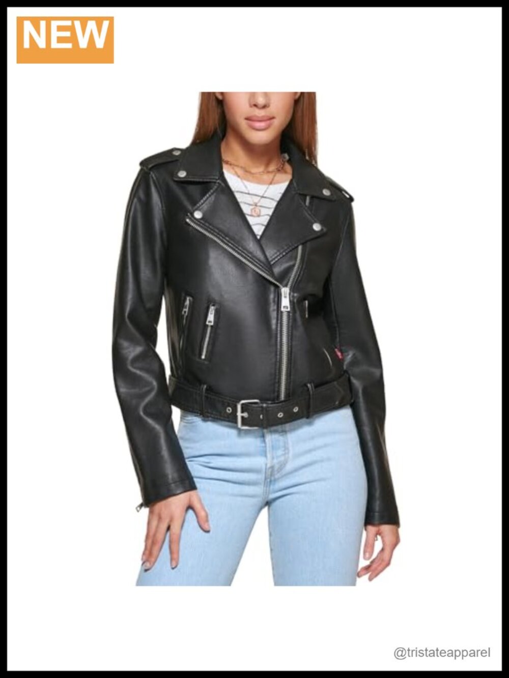 Levi's Faux Leather Moto Jacket with Belt, Asymmetrical Zipper, Snap Lapels